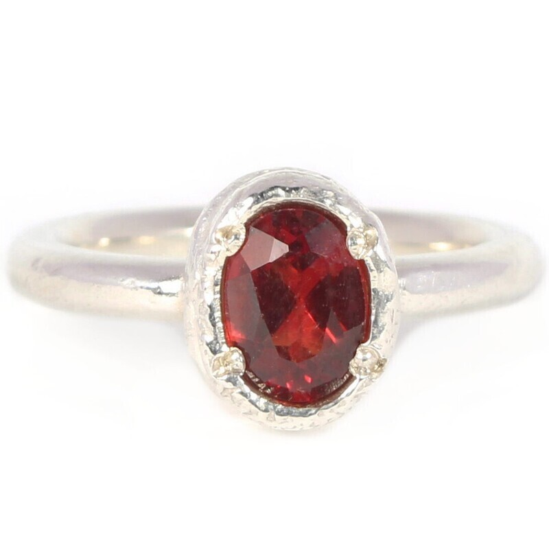 Silver 7x5mm Oval Garnet Tutti Fruiti Ring