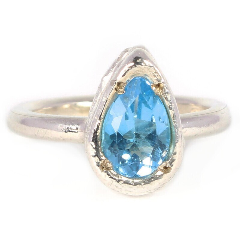 Silver 9x7mm Pear Shape Swiss Blue Topaz Tutti Fruiti Ring