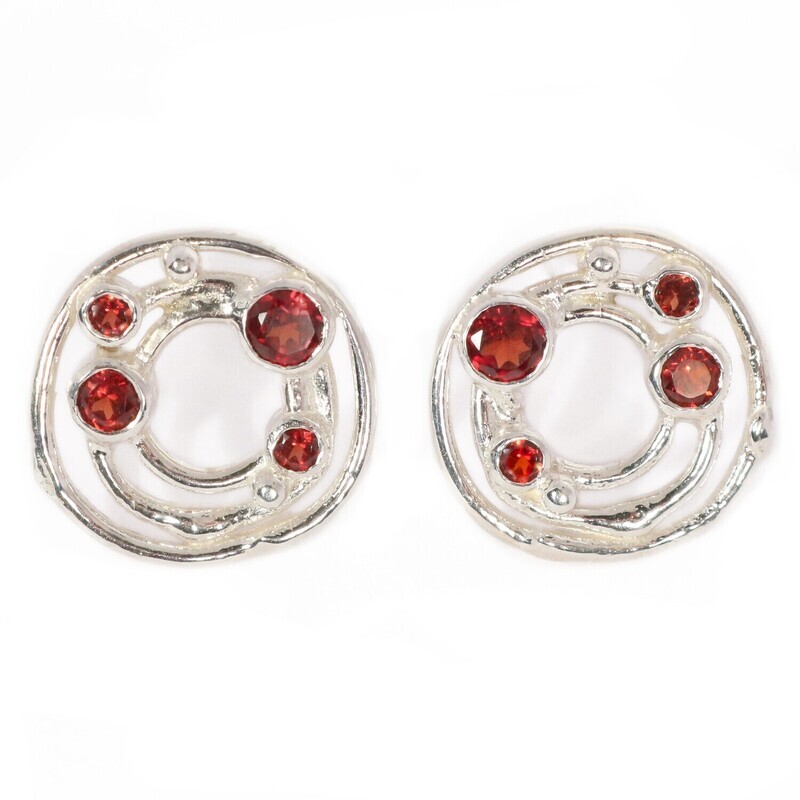Silver Cyclone 3 Garnet Stud Earrings