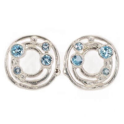 Silver Cyclone 3 Swiss Blue Topaz Stud Earrings
