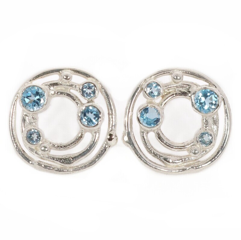Silver Cyclone 3 Swiss Blue Topaz Stud Earrings