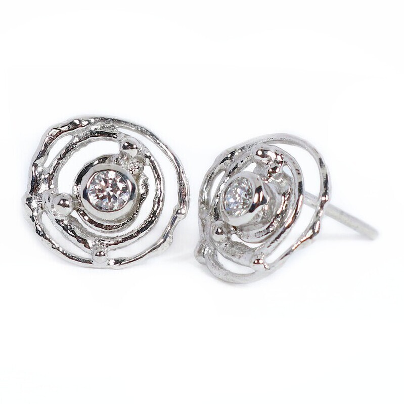 18ct White Gold Rubover Set Diamond Montana Swirl Stud Earrings