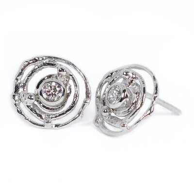 18ct White Gold Rubover Set Diamond Montana Swirl Stud Earrings