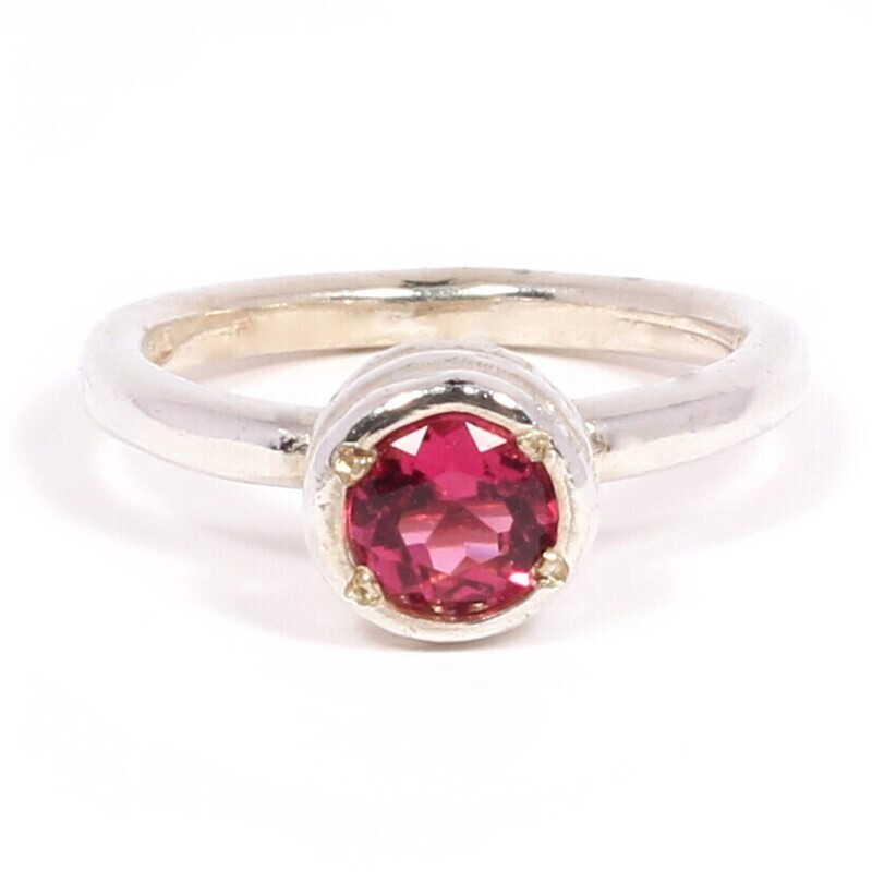 Silver 6mm Pink Tourmaline Tutti Fruiti Ring