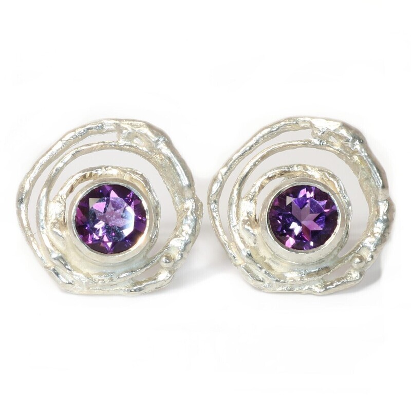 Silver Amethyst Montana Swirl Stud Earrings  (13mm diameter)