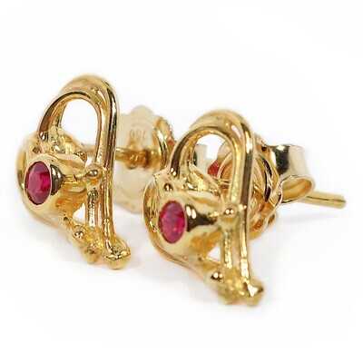 18ct Gold Ruby Open Wire Heart Stud Earrings