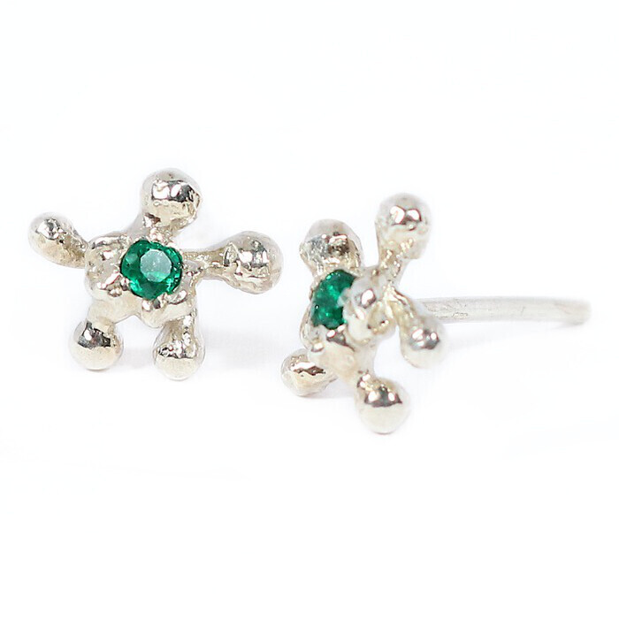 Silver Coral Emerald Stud Earrings (10mm wide)