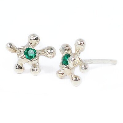Silver Coral Emerald Stud Earrings (10mm wide)