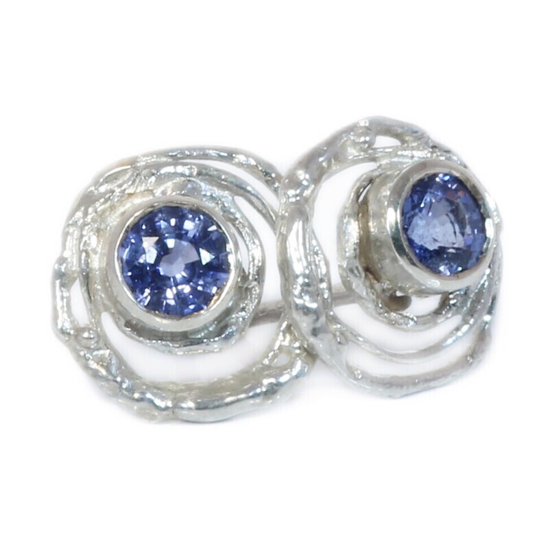 Silver Blue Sapphire Montana Swirl Stud Earrings  (13mm diameter)