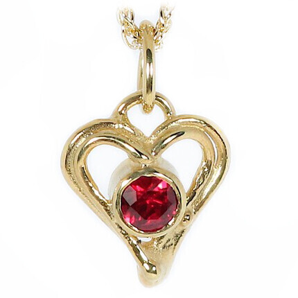 18ct Gold Ruby Open Wire Heart Pendant
