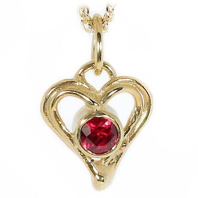18ct Gold Ruby Open Wire Heart Pendant