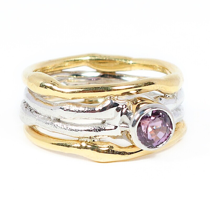 18ct Yellow &amp; White Gold Purple Sapphire Cyclone 4 Ring
