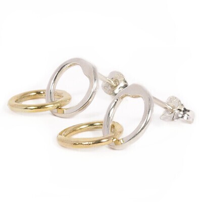 Silver &amp; 14ct Gold Cyclone 2 Stud Earrings