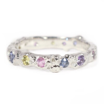18ct White Gold Filigree Mixed Sapphire Ring