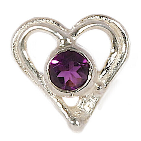 Silver Amethyst Open Wire Heart Stud Earrings