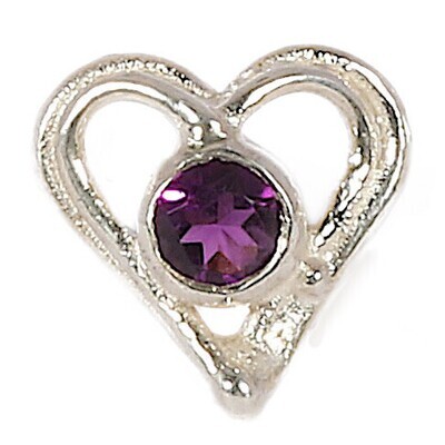 Silver Amethyst Open Wire Heart Stud Earrings