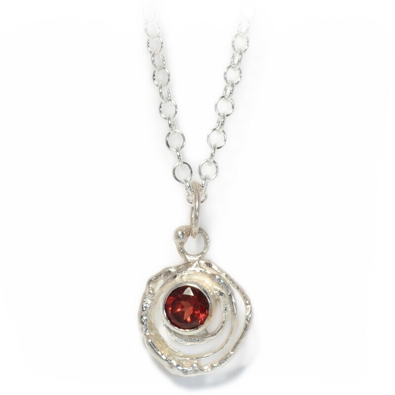 Silver Garnet Montana Swirl Pendant &amp; Chain  (13mm diameter)