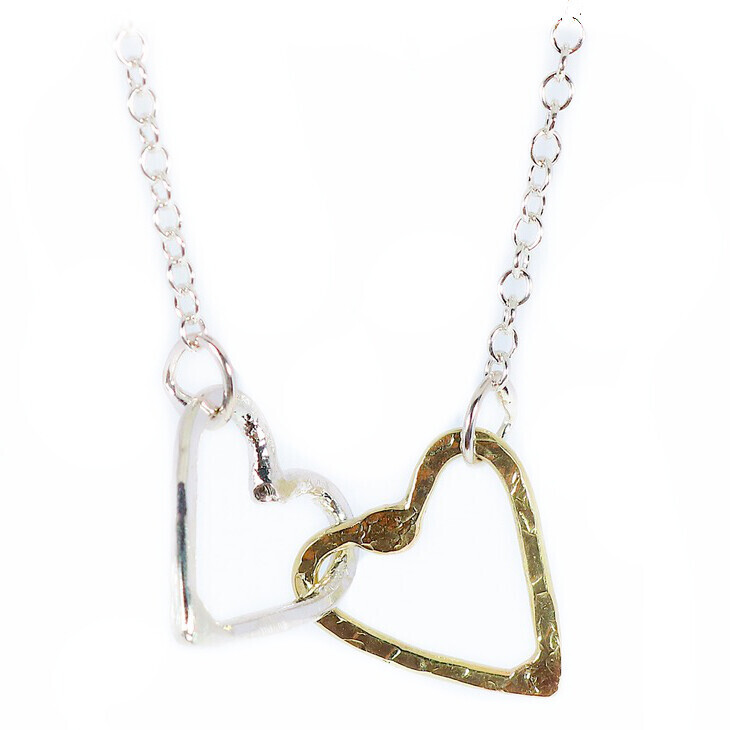 Silver and 14ct Gold 15mm Double Heart Necklace