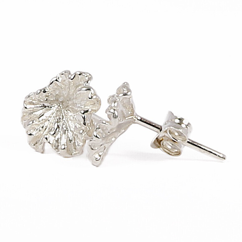 Silver Large Geranium Leaf Stud Earrings (16mm wide)