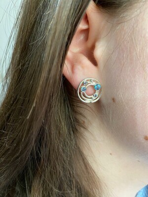 Silver Cyclone 3 Swiss Blue Topaz Stud Earrings