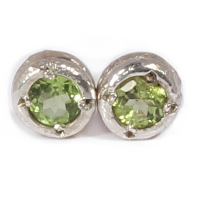 Silver Peridot Cyclone Stud Earrings
