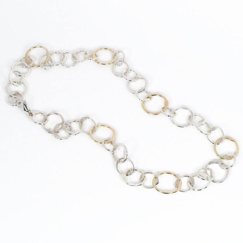 Silver &amp; 14ct Gold Original Jane Watling Heavy Fused Chain (Hammered)