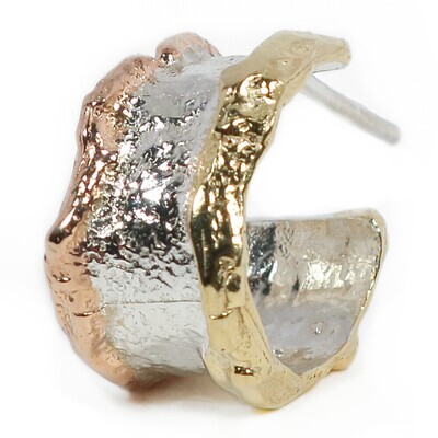 Silver 18ct Gilt Yellow &amp; Rose Gold Scrunchie Stud Earrings