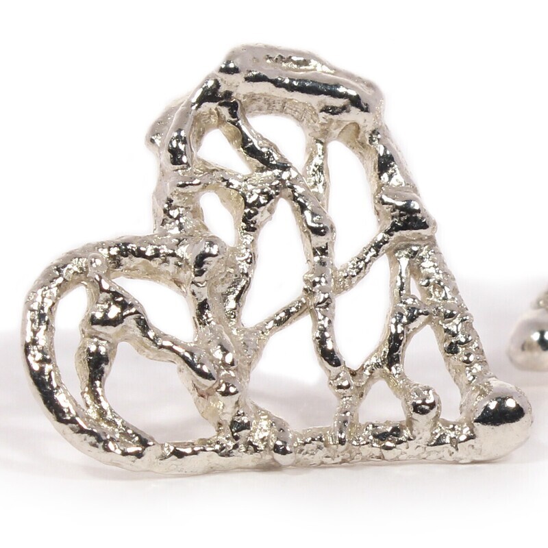 Silver Birdsnest Heart Stud Earrings (20mm wide)