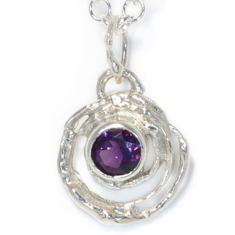 Silver Amethyst Montana Swirl Pendant &amp; Chain  (13mm diameter)