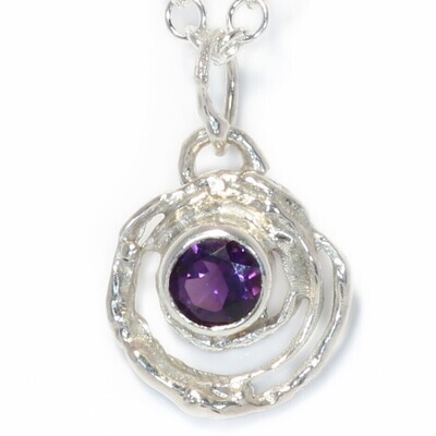 Silver Amethyst Montana Swirl Pendant &amp; Chain  (13mm diameter)