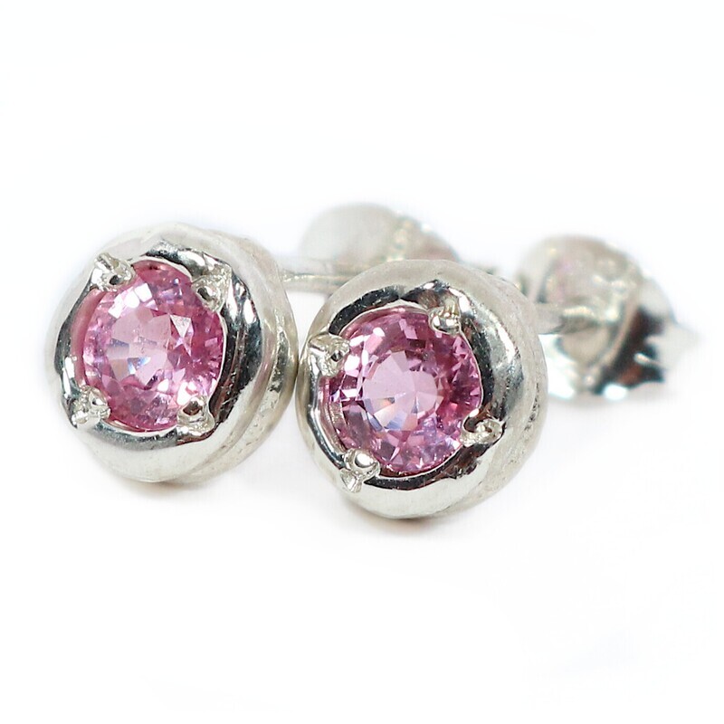 Silver Cyclone Pink Sapphire Stud Earrings