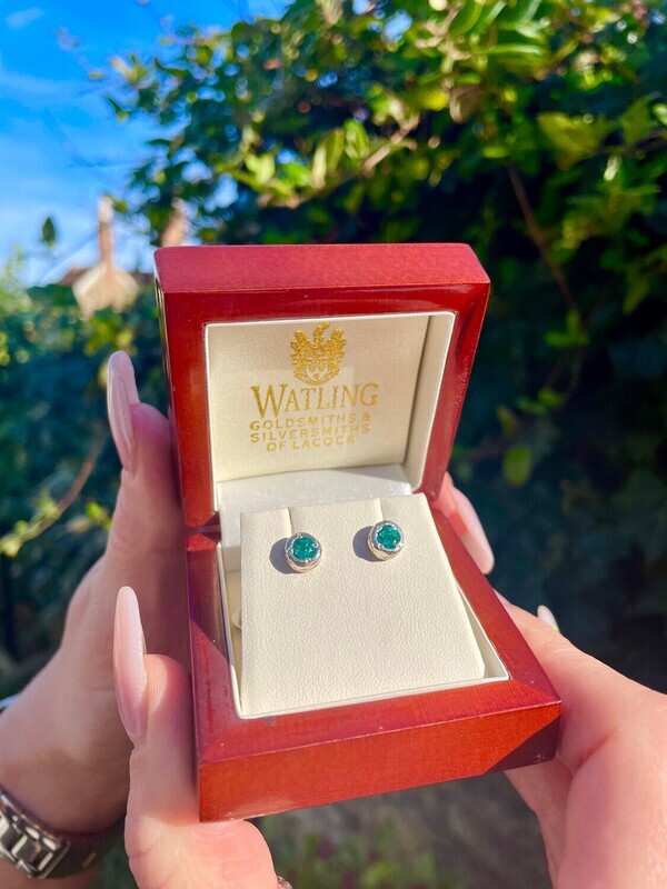 Silver Emerald Cyclone Stud Earrings