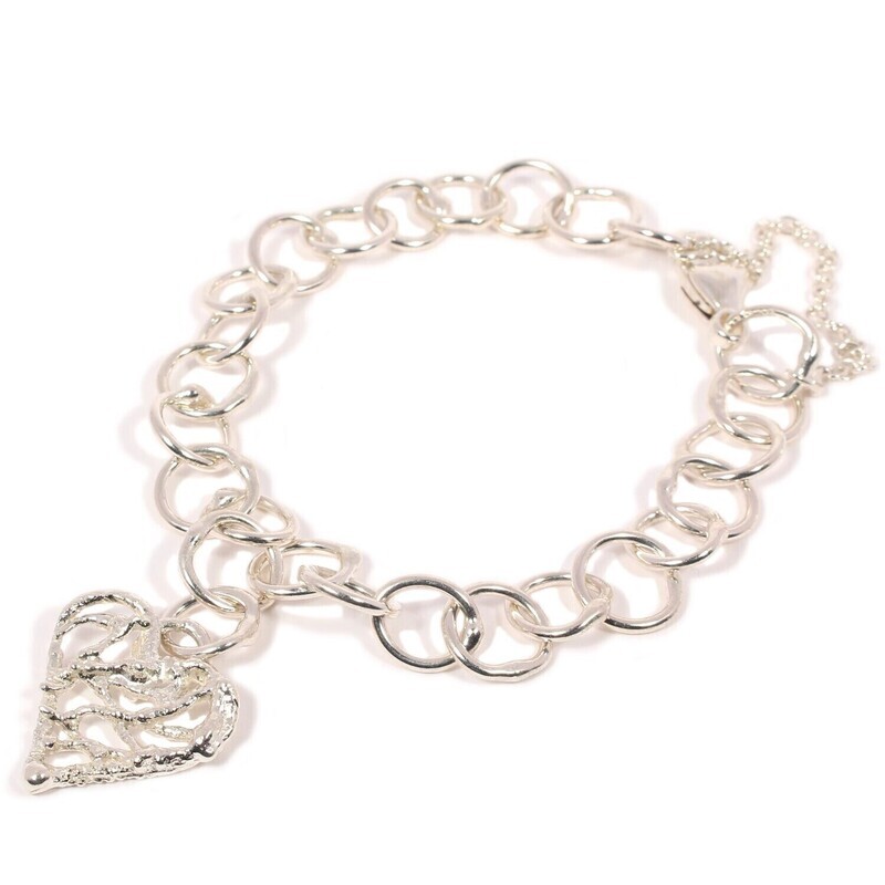 Silver Original Jane Watling Fine Fused Bracelet &amp; Birdsnest Heart
