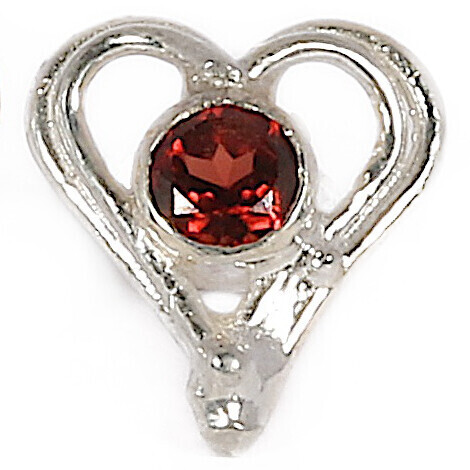 Silver Garnet Open Wire Heart Stud Earrings