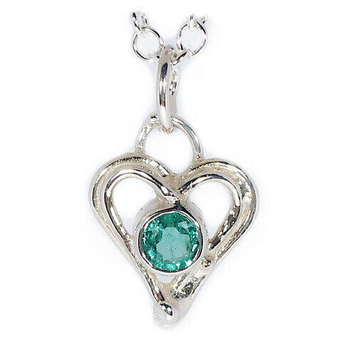 Silver Emerald Open Wire Heart Pendant
