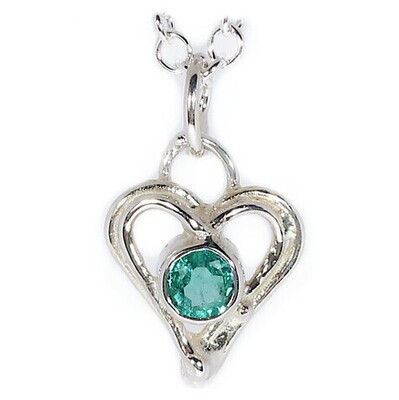 Silver Emerald Open Wire Heart Pendant