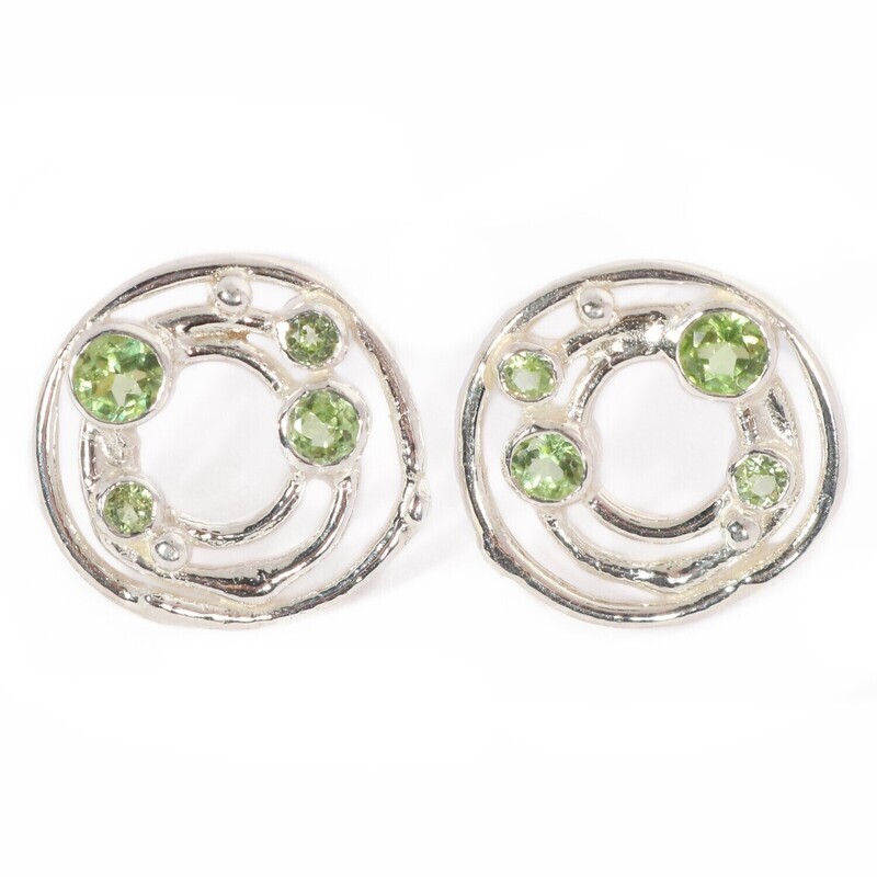 Silver Peridot Cyclone 3 Stud Earrings