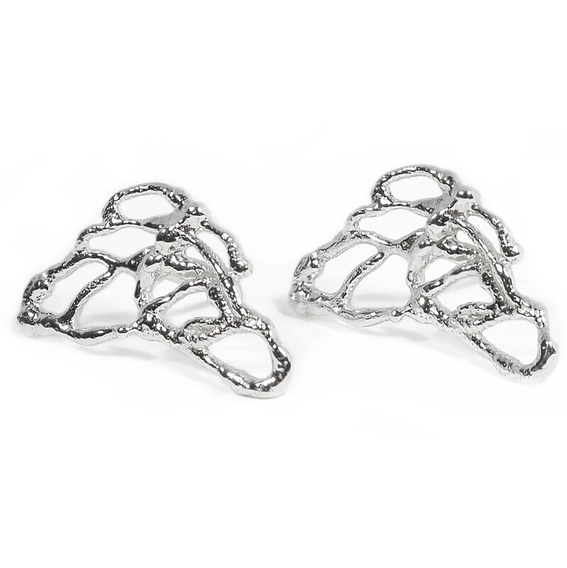Silver Woven Cobweb Stud Earrings