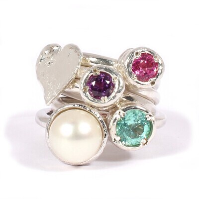 Silver Oval Yellow Sapphire Tutti Fruiti Ring