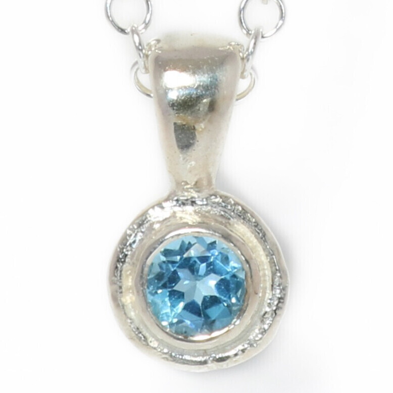 Silver Swiss Blue Topaz Cyclone Pendant &amp; Chain