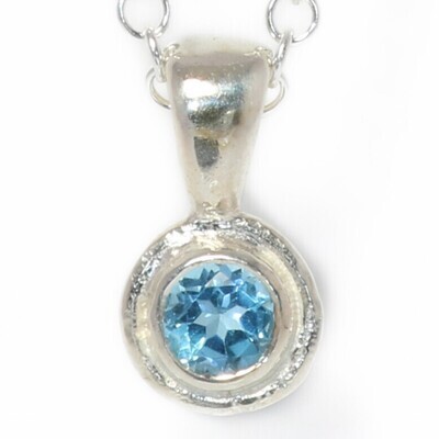Silver Swiss Blue Topaz Cyclone Pendant &amp; Chain