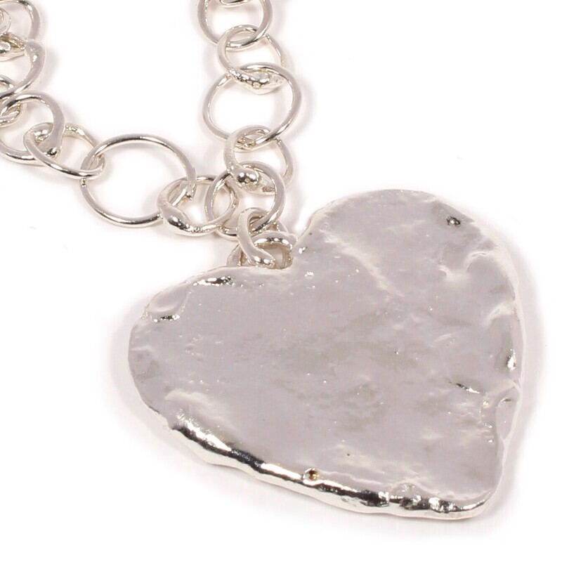 Silver 30mm Heart Pendant &amp; Varied Link Original Jane Watling Fused Chain 18"
