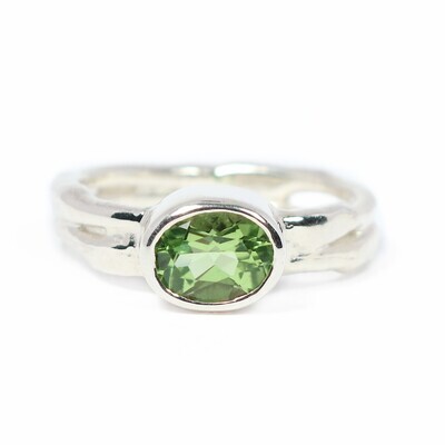 Silver Oval Peridot Cyclone 2 Ring