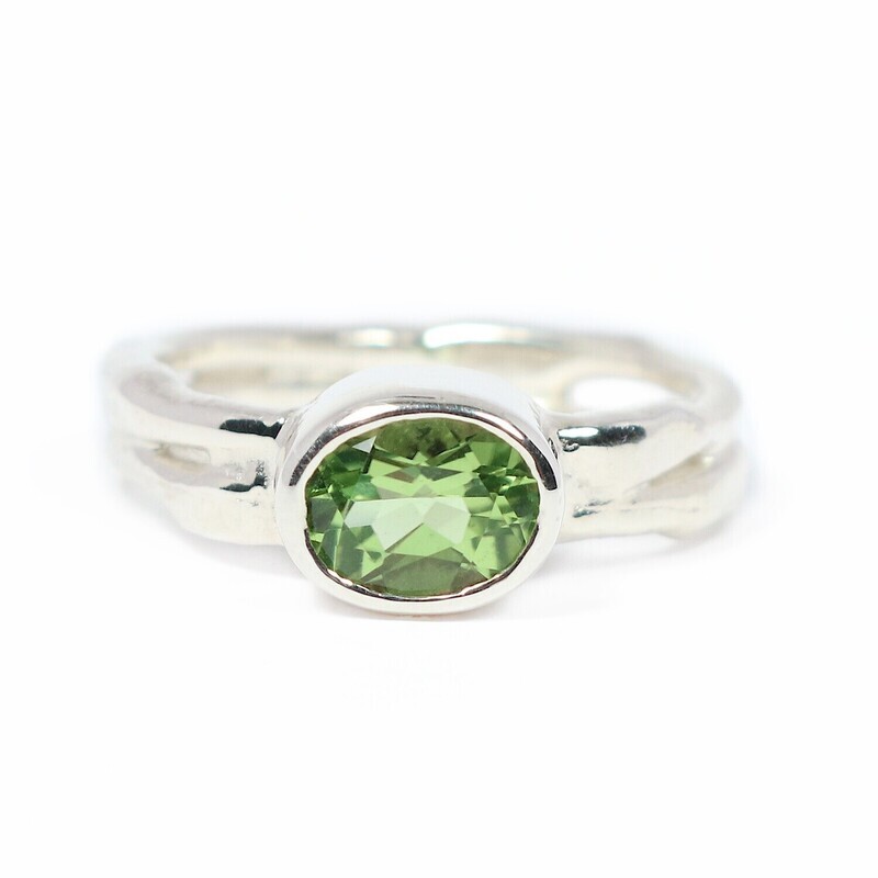 Silver Oval Peridot Cyclone 2 Ring