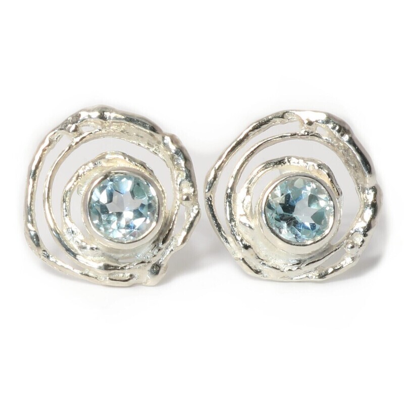 Silver Sky Blue Topaz Montana Swirl Stud Earrings (13mm diameter)