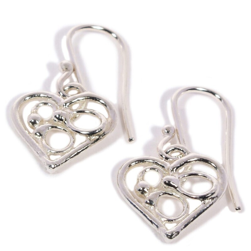 Silver Open Fused Heart Drop Earrings (13mm wide)