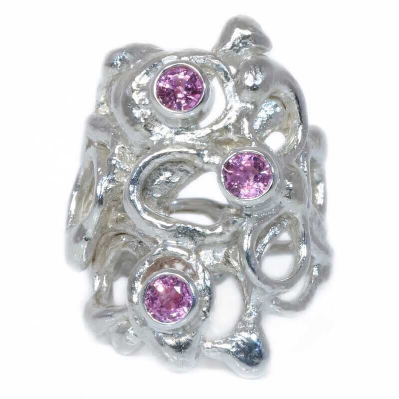 Silver Pink Sapphire Open Fused Ring