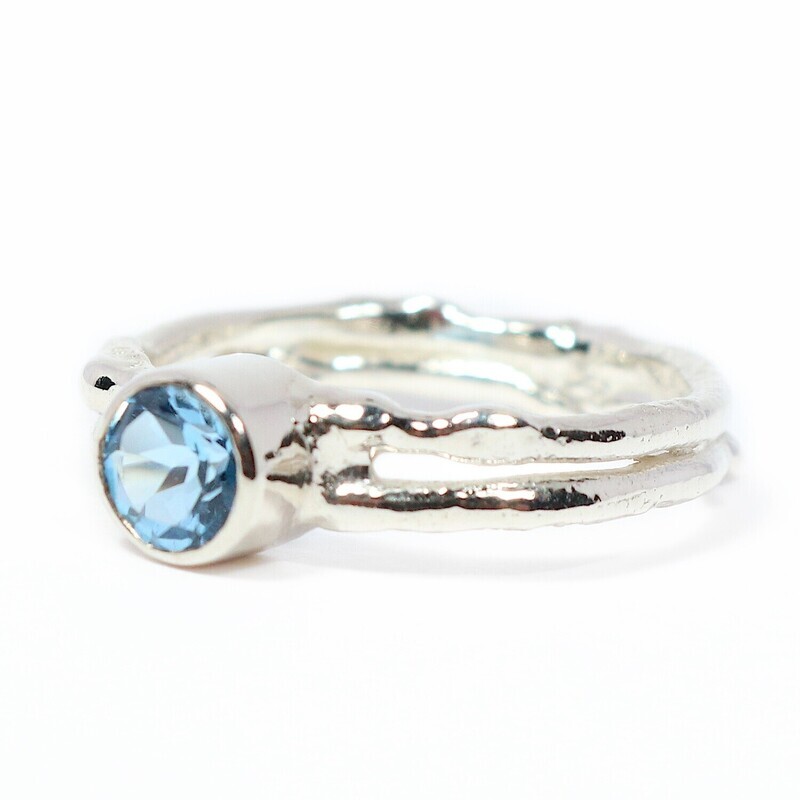 Silver Swiss Blue Topaz  Cyclone 2 Ring