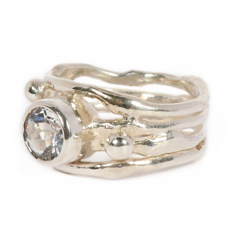 Silver White Topaz Cyclone 4 Ring