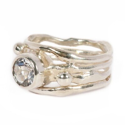 Silver White Topaz Cyclone 4 Ring